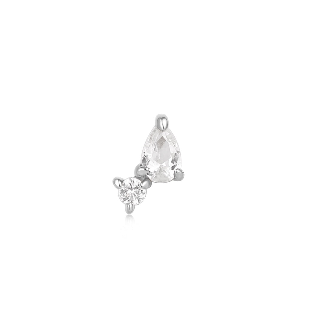 THEA | Pear and Round White Sapphire Threadless Flatback Earring