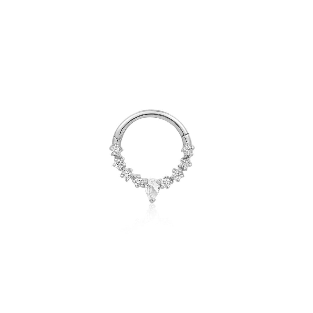 KALENA | Pear and Round White Sapphire Clicker Hoop