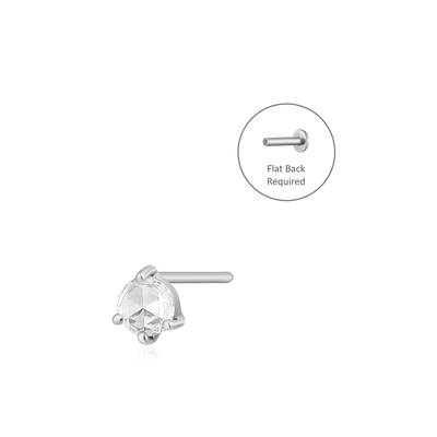 ROSALYN | Rose Cut White Sapphire Solitaire Threadless Flatback Earring