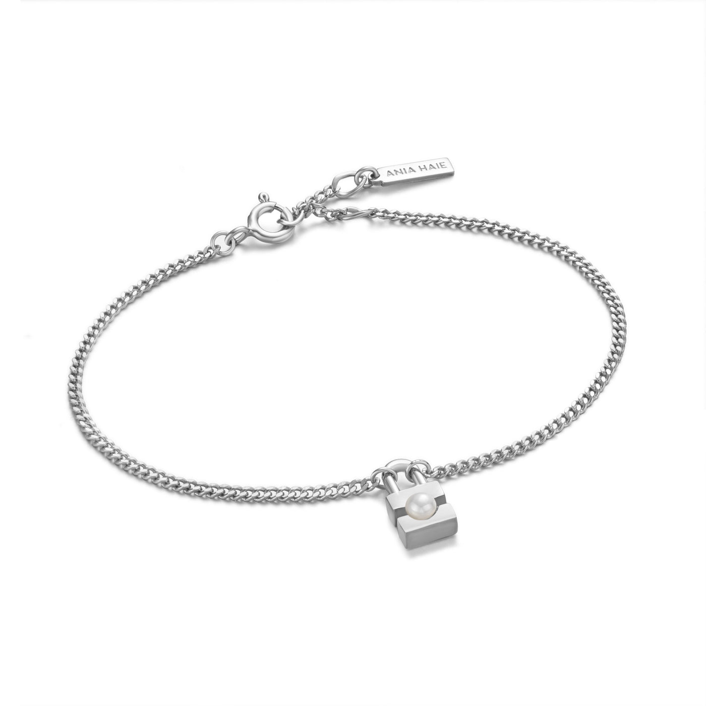 Modern Muse - Silver Pearl Padlock Bracelet