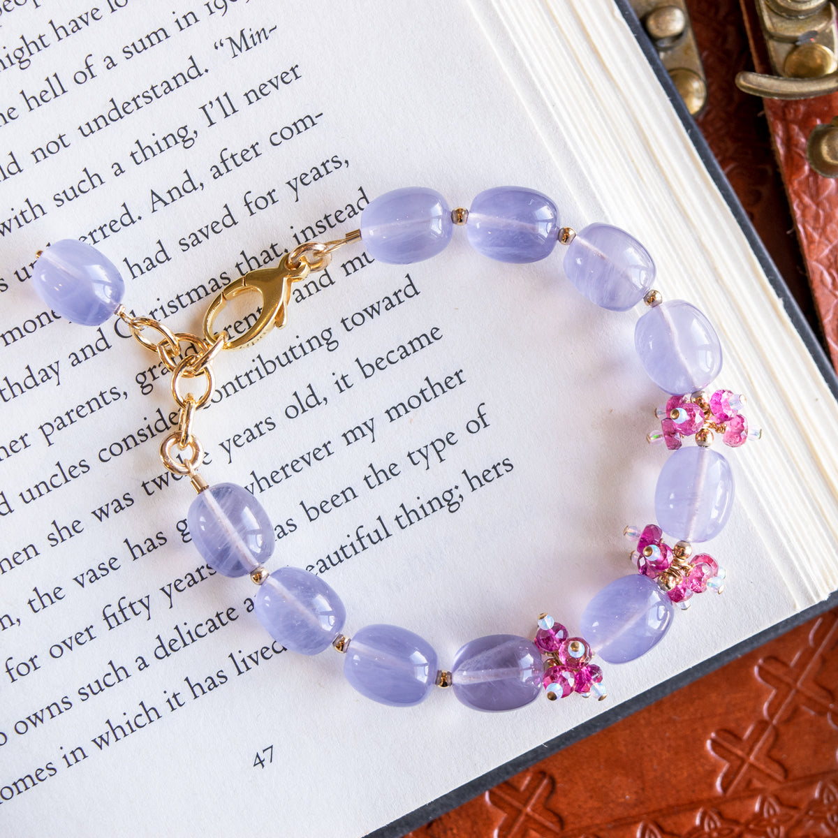 Lavender Chalcedony & Pink Tourmaline Bracelet