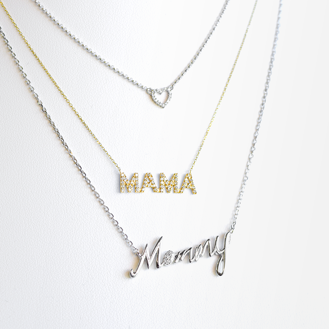 14kYG Diamond "MAMA" Necklace, .15ct D