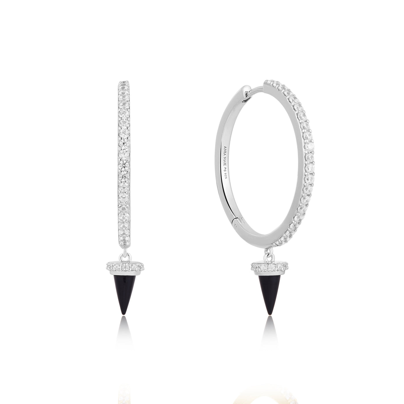 Polished Punk - Silver Black Agate Drop Hoop Earrings