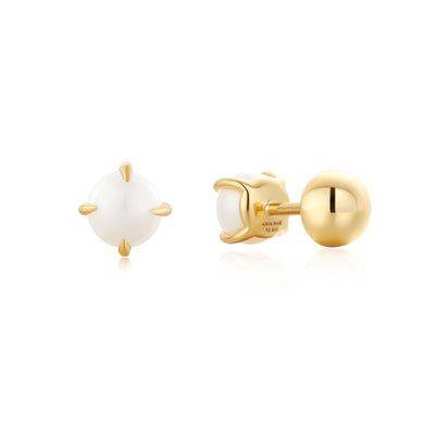 Modern Muse - Gold Pearl Barbell Earrings