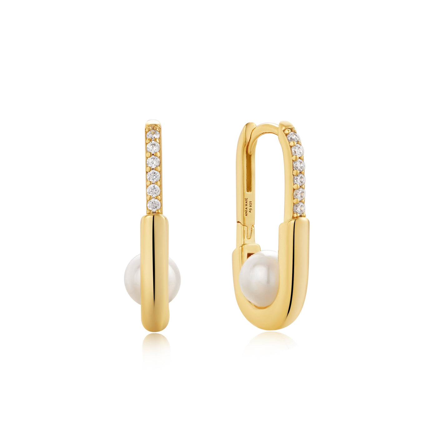 Modern Muse - Gold Pearl Interlock Oval Hoop Earrings