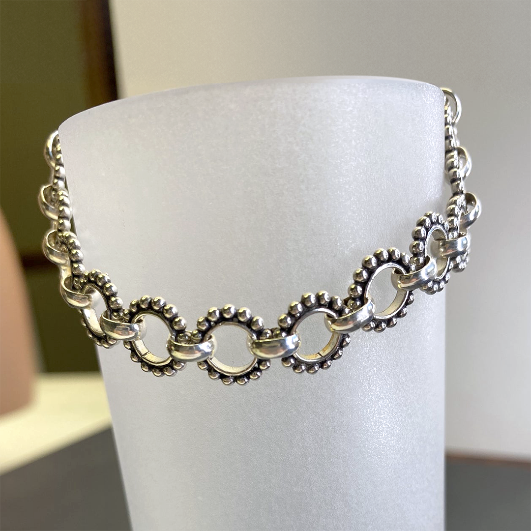 Floral Collection Granulated Silver Bracelet