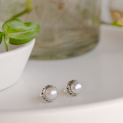 Aztec Pearl Stud Earrings