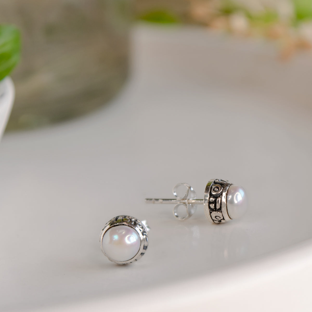 Aztec Pearl Stud Earrings