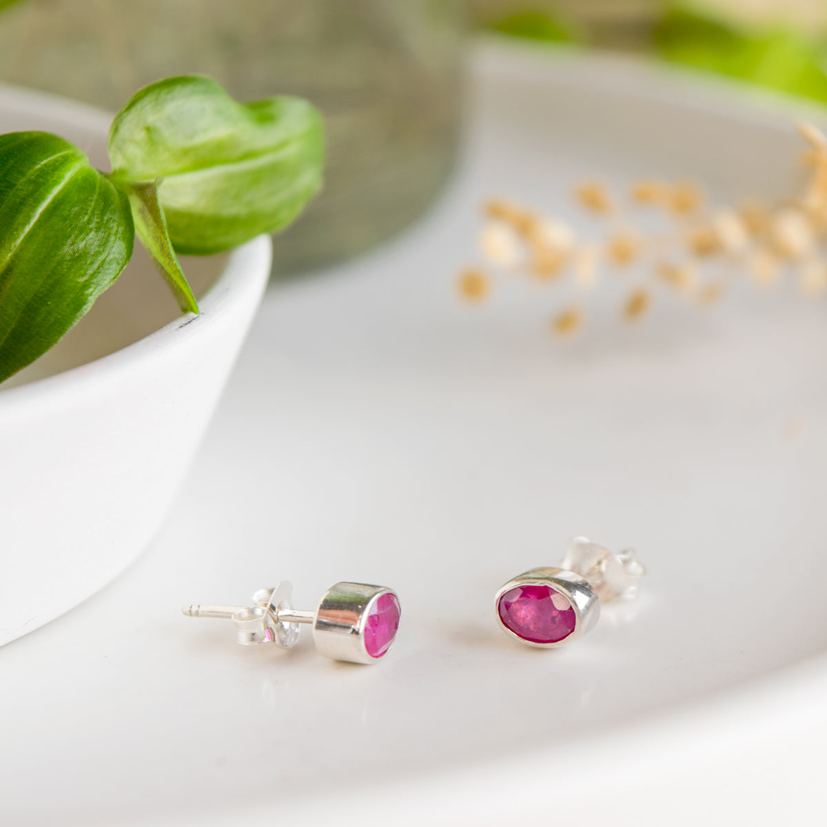 Oval Ruby Stud Earrings