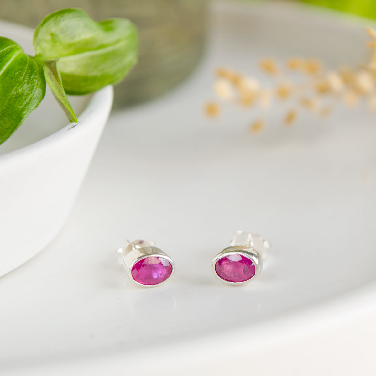 Oval Ruby Stud Earrings