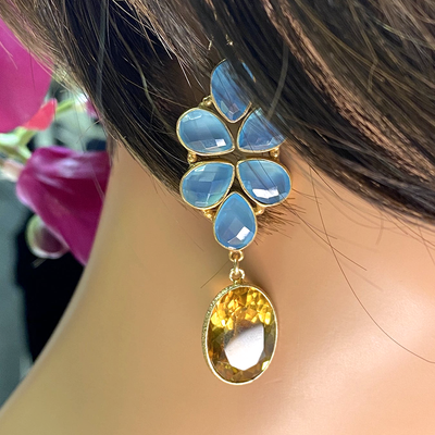 Floral Collection Chalcedony and Citrine Earrings