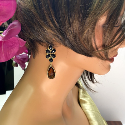 Floral Collection Onyx and Whiskey Qtz Earrings
