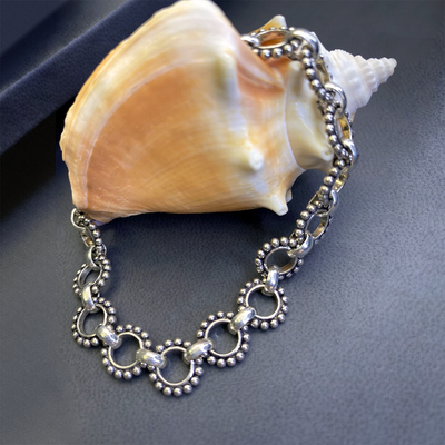 Floral Collection Granulated Silver Bracelet