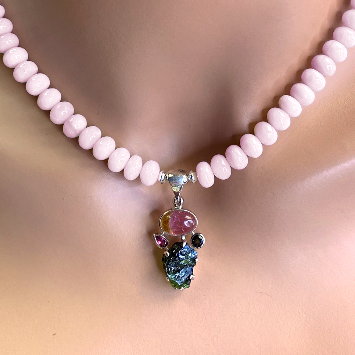 Floral collection Peruvian Opal with Tourmaline Pendant