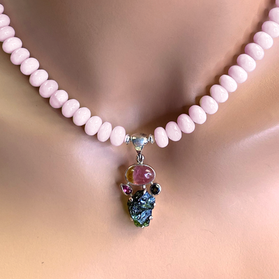 Floral collection Peruvian Opal with Tourmaline Pendant