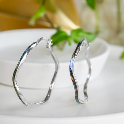 Sterling Silver Wavy Hoops