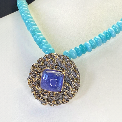 Floral Collection Amazonite and Tanzanite Necklace
