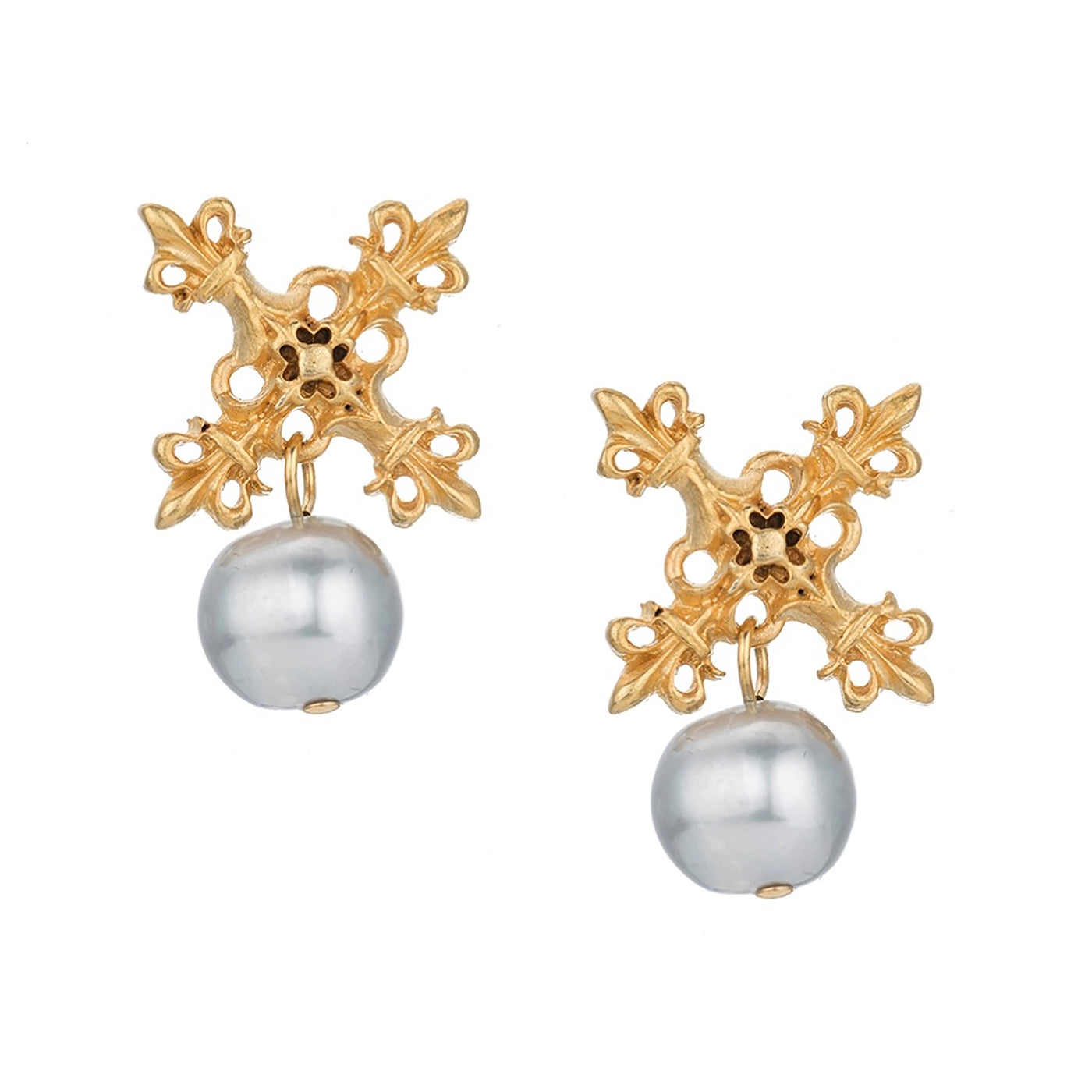 24k Gold Plated "X" Earrings with Silver Freshwater Pearl Dangle