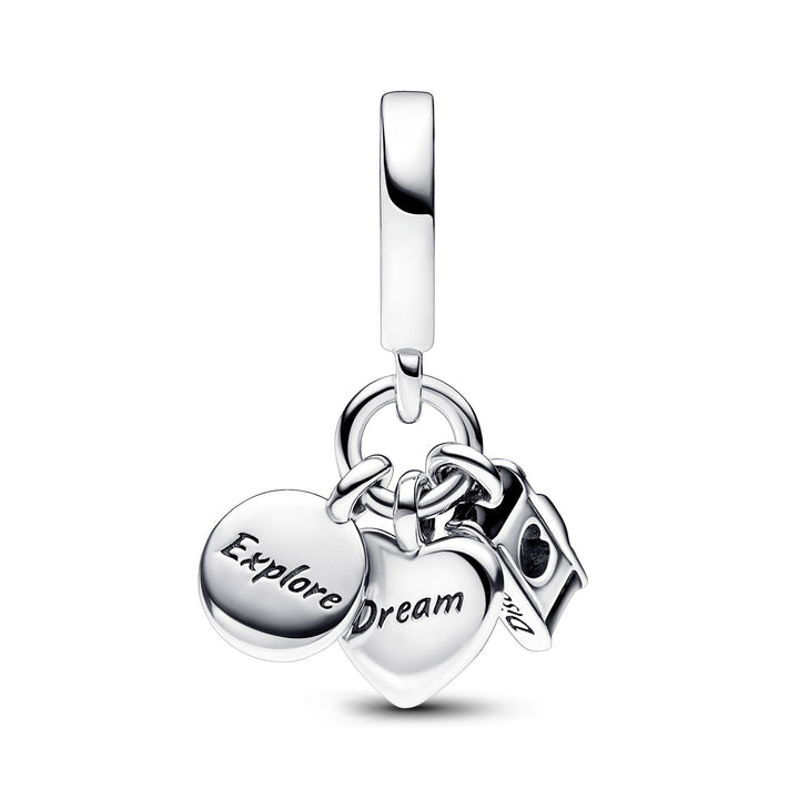 Pandora Camera, Heart & Compass Triple Dangle Charm – Elisa Ilana