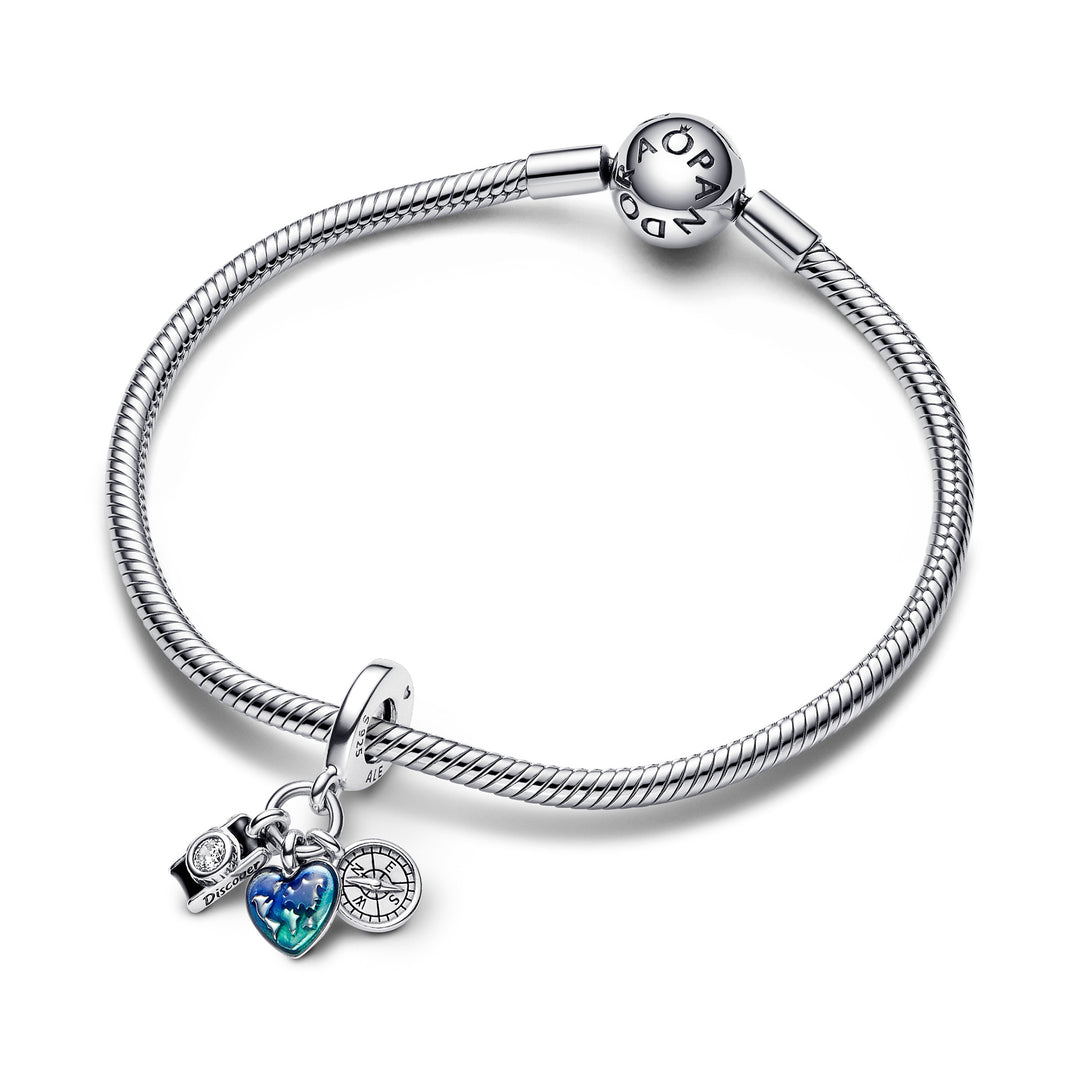 Pandora Camera, Heart & Compass Triple Dangle Charm – Elisa Ilana