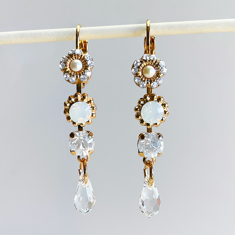Triple Stone and Briolette Leverback "Ivory" Earrings