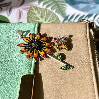 Sunflower Pendant & Flower Petal Earring Set