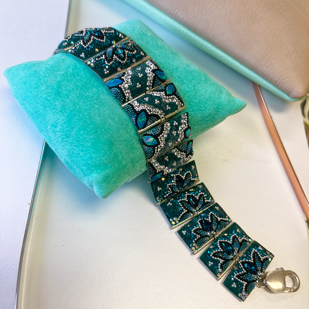 Blue Flower Station Bracelet w/ SS Lobster Clasp