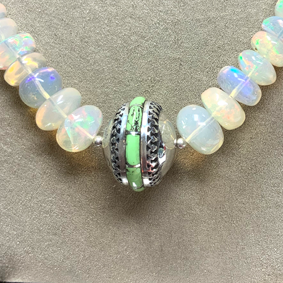 Ethiopian Opal Necklace with Green Turquoise & Sterling Silver Accent