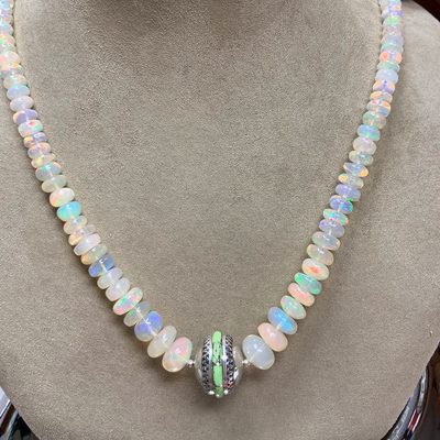 Ethiopian Opal Necklace with Green Turquoise & Sterling Silver Accent