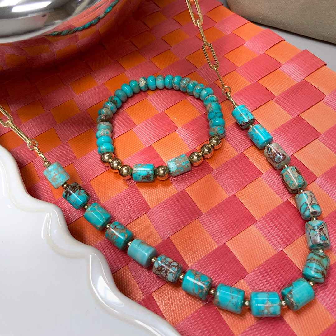Turquoise Stretch Bracelet with 14k Gold-Filled Accents