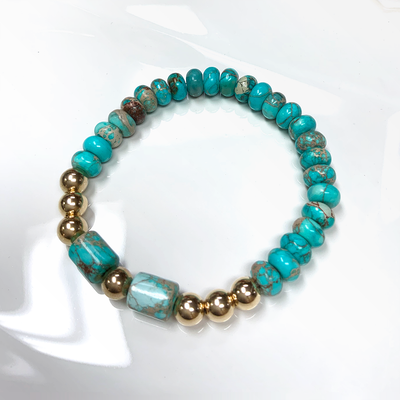 Turquoise Stretch Bracelet with 14k Gold-Filled Accents