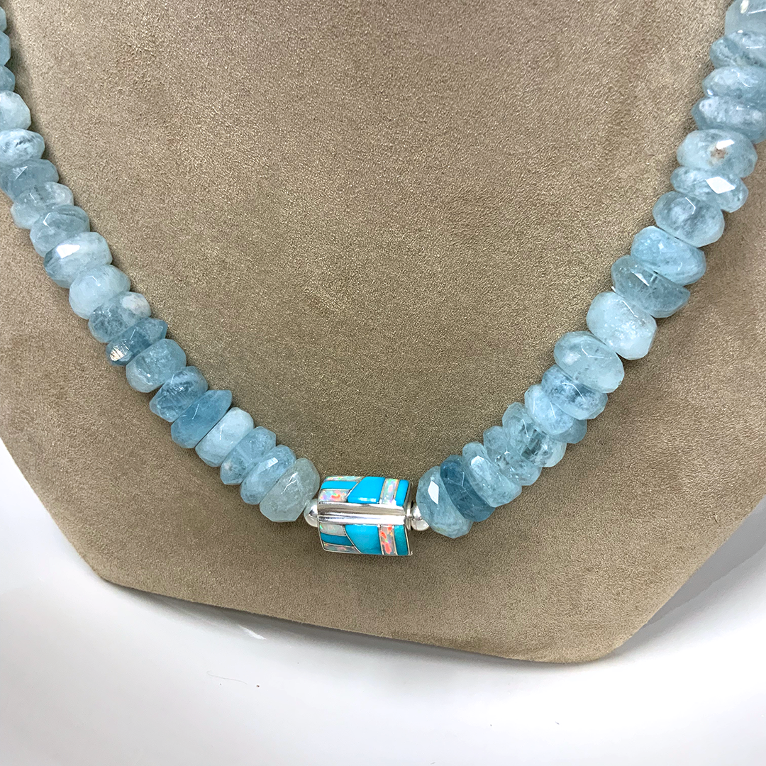 Aquamarine Necklace with Turquoise, Opal & Sterling Silver Accent