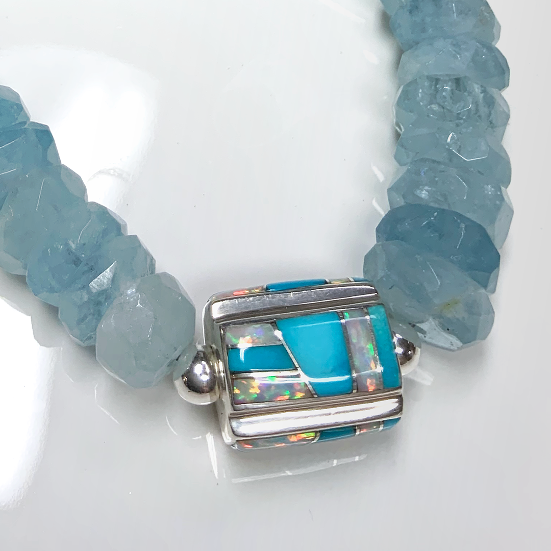 Aquamarine Necklace with Turquoise, Opal & Sterling Silver Accent