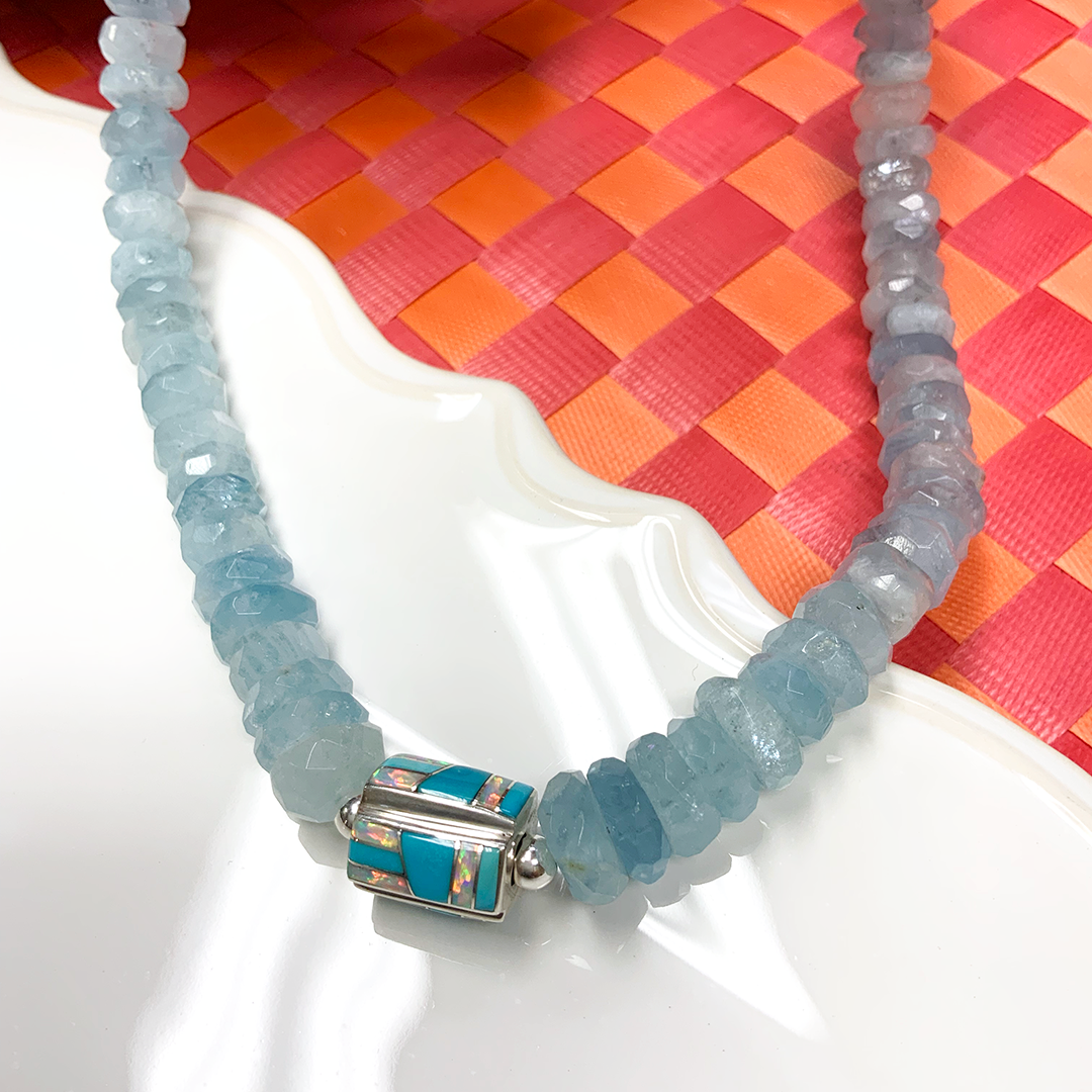 Aquamarine Necklace with Turquoise, Opal & Sterling Silver Accent