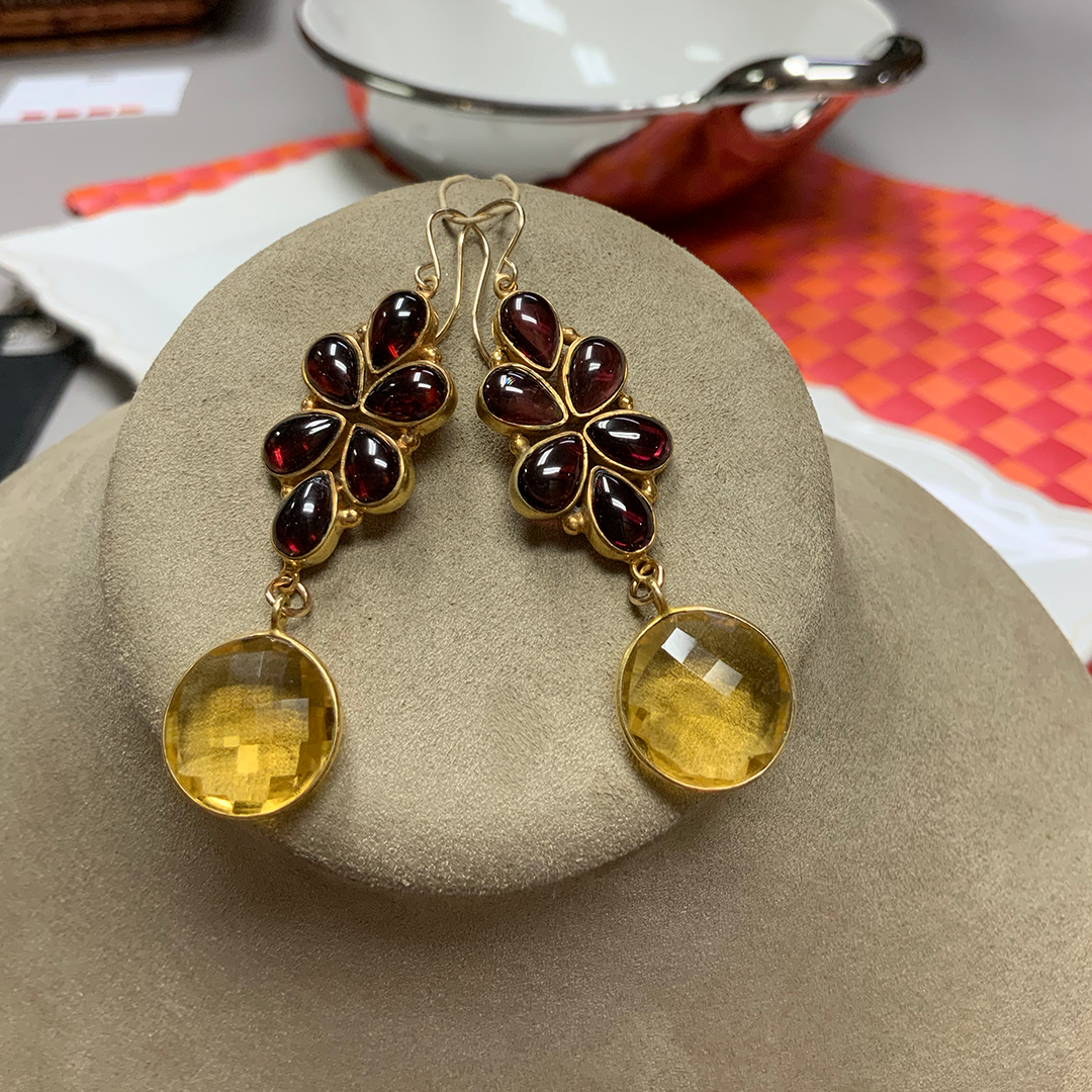 Garnet Floral & Citrine Earrings