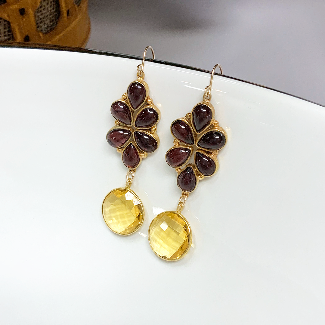 Garnet Floral & Citrine Earrings