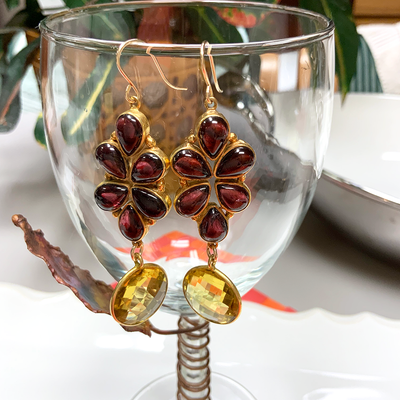 Garnet Floral & Citrine Earrings