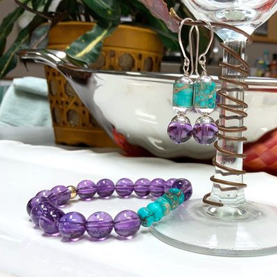 Amethyst & Turquoise Stretch Bracelet with 14k Gold-Filled Accent