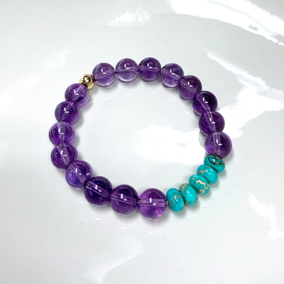 Amethyst & Turquoise Stretch Bracelet with 14k Gold-Filled Accent