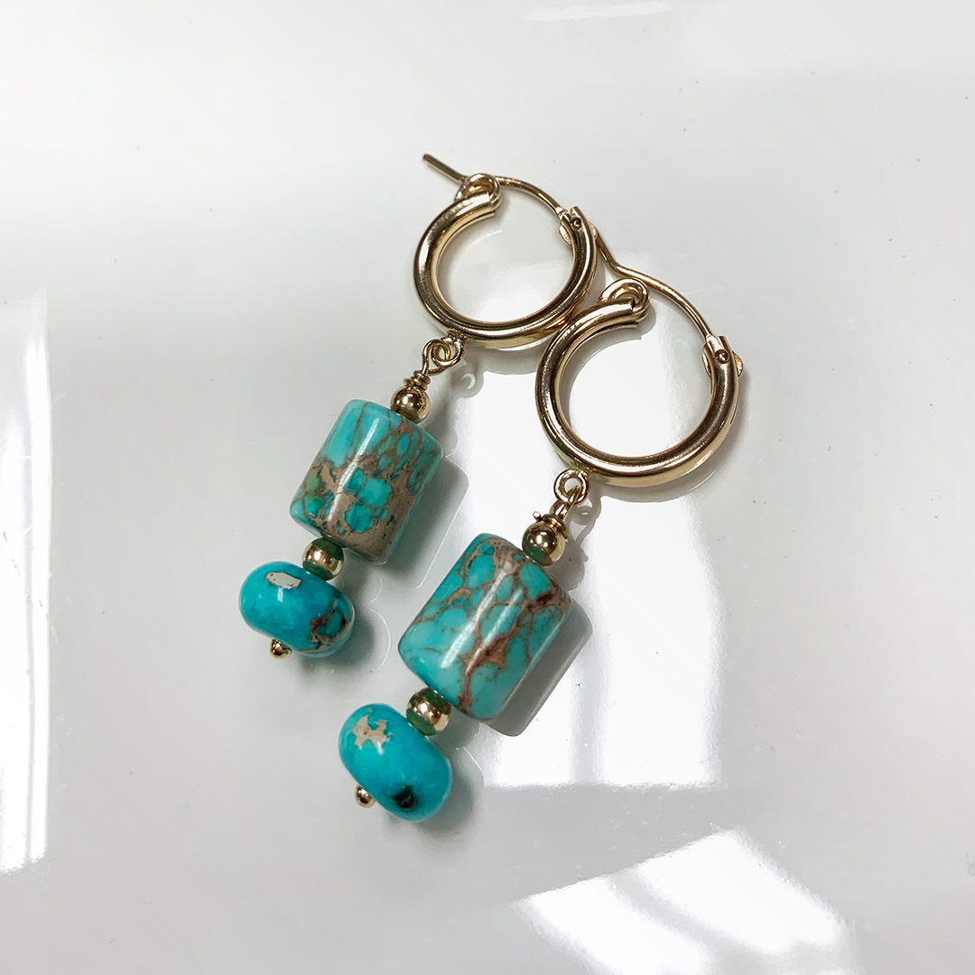 Turquoise Earrings on 14k Gold-Filled Hoops