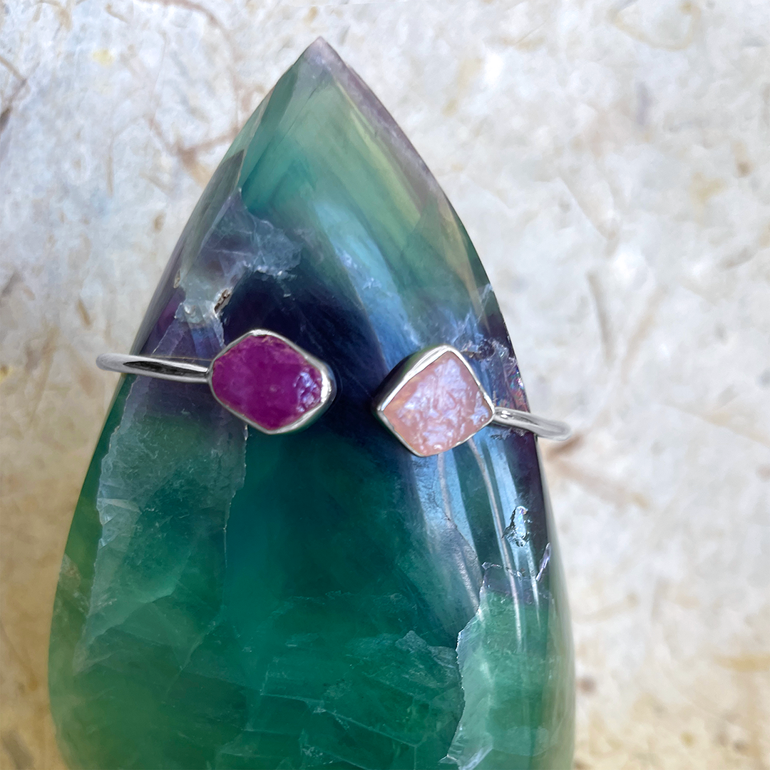 SS Rose Quartz & Ruby Bangle