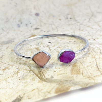 SS Rose Quartz & Ruby Bangle