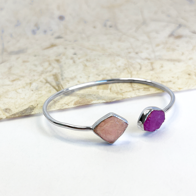 SS Rose Quartz & Ruby Bangle