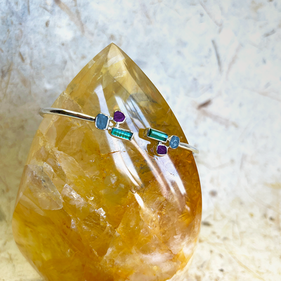 SS Tourmaline, Amethyst & Aquamarine Cluster Bangle