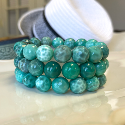 Green Agate Stretch Bracelet w/ Sterling Silver Accent