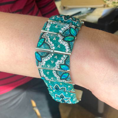 Blue Flower Station Bracelet w/ SS Lobster Clasp