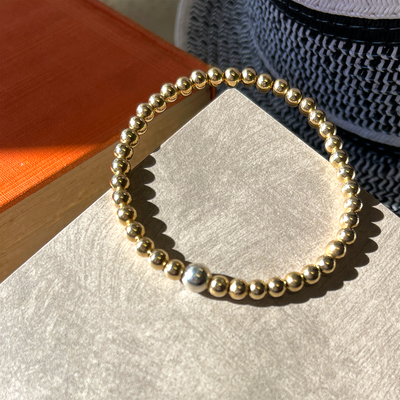 Gold-Fill Stretch Bracelet w/ Silver Accent