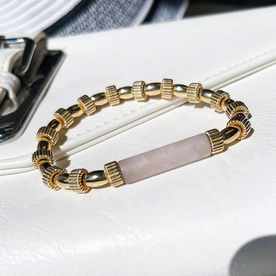 14KT Gold-Filled Stretchy Bracelet w/ Rose Quartz Accent