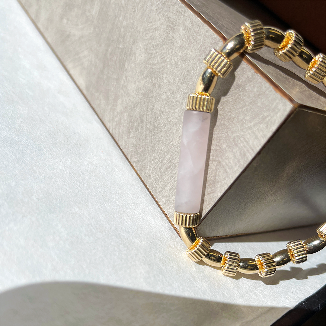 14KT Gold-Filled Stretchy Bracelet w/ Rose Quartz Accent