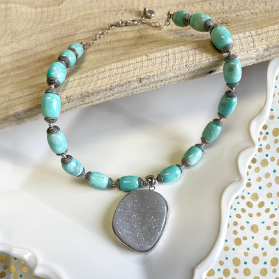 Amazonite Necklace w/ Druzy Pendant
